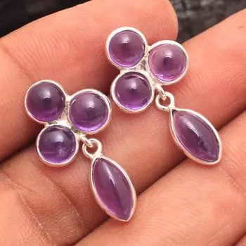 Серебряные украшения с подвесками, украшения с драгоценными камнями, серебряные серьги, украшения ручной работы, серьги-гвоздики, подарок маме фиолетовый