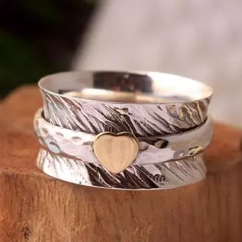 Серебряные украшения с шармом, кольцо с сердечком, серебро 925 пробы, кольцо с кольцом, серебряный спиннер, успокаивающее кольцо 4 серебряный