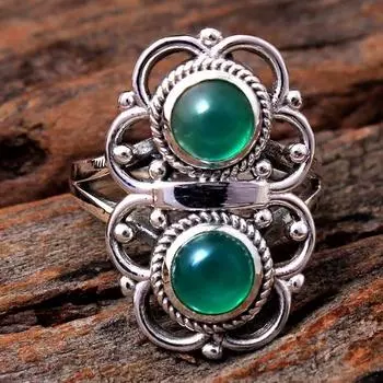 Серебряные украшения с шармом, украшения с драгоценными камнями, кольцо с зеленым ониксом, эффектные украшения, серебряное кольцо 4 зелёный