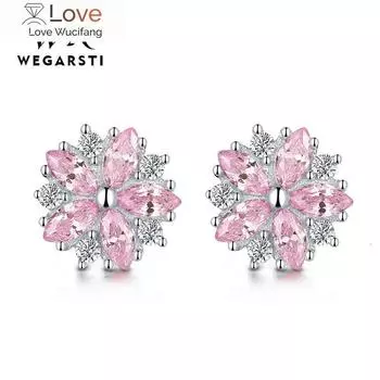 Серебряные ювелирные изделия 925 пробы серьги женские розовые вишневые серьги 925 пробы серебряные серьги свадебные серьги 10-11mm розовый