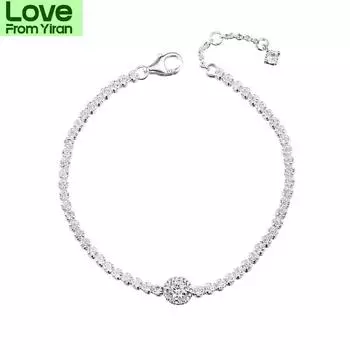 Серебряные ювелирные изделия 925 пробы, сверкающий браслет Halo Tennis, оригинальные подвески Sterling 16cm