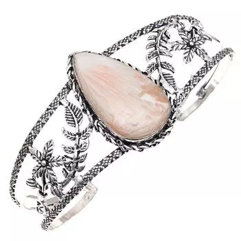 Серебряные ювелирные изделия ручной работы из ракушки сколецита, браслеты-манжеты 7 дюймов, регулируемые