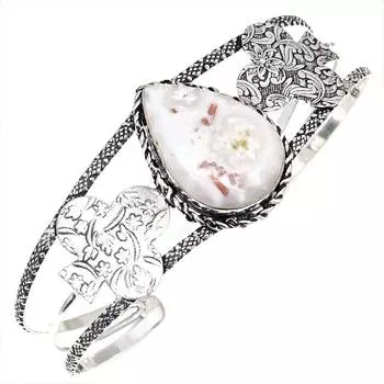 Серебряные ювелирные изделия ручной работы из ракушки сколецита, браслеты-манжеты 7 дюймов, регулируемые