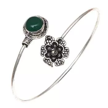 Серебряные ювелирные изделия ручной работы из зеленого оникса, браслеты-манжеты 7 дюймов, регулируемые