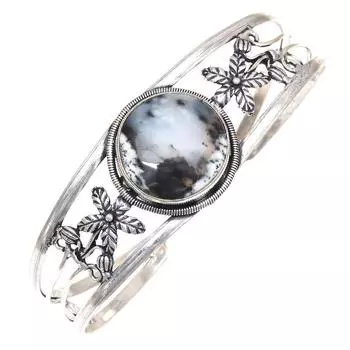 Серебряные ювелирные изделия ручной работы с опалом и дендритным камнем, браслеты-манжеты 7 дюймов, регулируемые