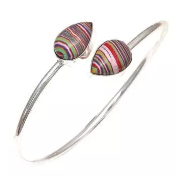 Серебряные ювелирные изделия ручной работы с радужным кальциевым камнем, браслеты-манжеты 7 дюймов, регулируемые