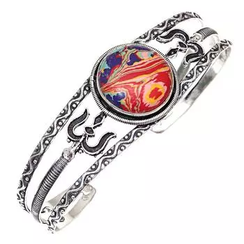 Серебряные ювелирные изделия ручной работы с радужным кальциевым камнем, браслеты-манжеты 7 дюймов, регулируемые