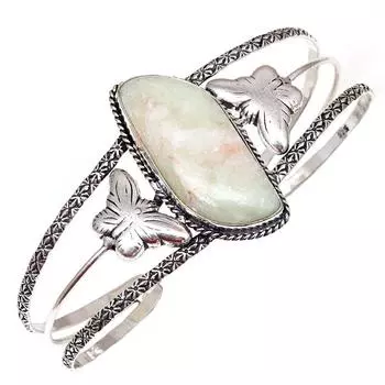 Серебряные ювелирные изделия ручной работы с зеленым септерианским драгоценным камнем, браслеты-манжеты 7 дюймов, регулируемые