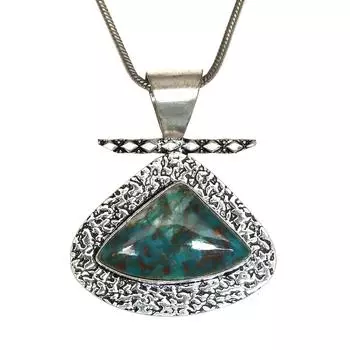 Серебряные ювелирные изделия с драгоценными камнями Хризоколла 2,25 дюйма Подвеска ручной работы стерлингового серебра