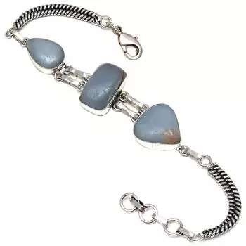 Серебряные ювелирные изделия с синим опалом Owyhee, браслеты 7 дюймов, регулируемые