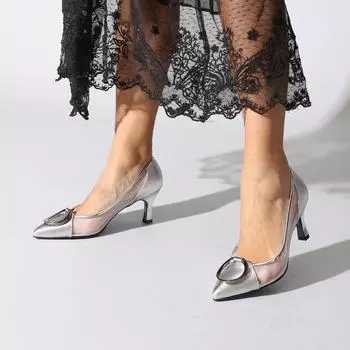 Серебряные женские классические туфли на каблуке