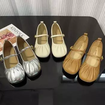 Серебряные женские туфли Мэри Джейн на плоской подошве, весна-лето, плиссированные танцевальные туфли для бабушек, одинарные туфли, модные и удобные 35 коричневый