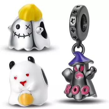 Серебряный 925 Хэллоуин светящийся черный призрак кулон бусина DIY стиль бисерный браслет ожерелье