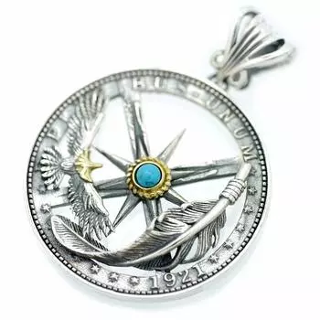Серебряный 925 орел и круг солнца, подвеска Top C3 бирюзовый перо Sunmark Eagle [Silver One] для мужчин