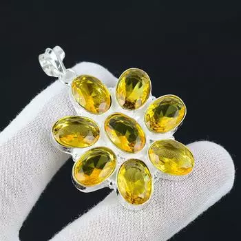 Серебряный антикварный кулон с драгоценным камнем цитрин, кулон из стерлингового серебра 925 пробы, серебряные украшения с цитрином, драгоценный камень цитрин, кулон ручной работы для подарков 2.55 жёлтый