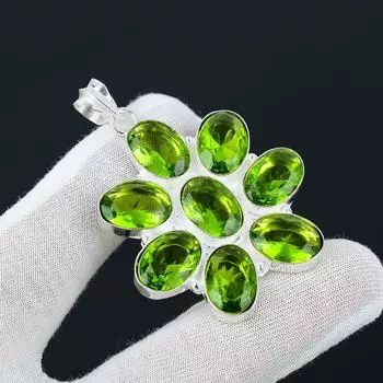 Серебряный антикварный кулон с драгоценным камнем перидот, кулон из стерлингового серебра 925 пробы, серебряные украшения с перидотом, драгоценный камень перидот, кулон ручной работы для подарков 2.55 зелёный