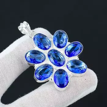 Серебряный антикварный кулон с лондонским голубым топазом, кулон из стерлингового серебра 925 пробы, серебряные украшения с лондонским голубым топазом, кулон для нее, для подарков 2.55 синий