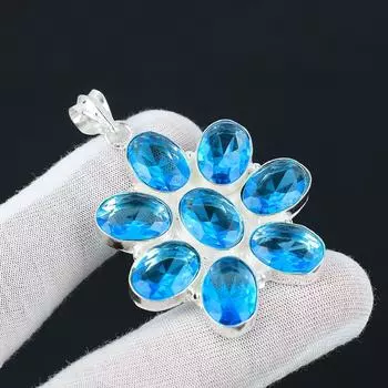 Серебряный антикварный кулон со швейцарским голубым топазом, кулон из стерлингового серебра 925 пробы, серебряные украшения со швейцарским голубым топазом, кулон для нее, для подарков 2.55 синий