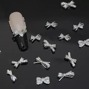 Серебряный бант Цирконий Аксессуары для ногтей Блестящие алмазные аксессуары Накладные ногти Украшения A1