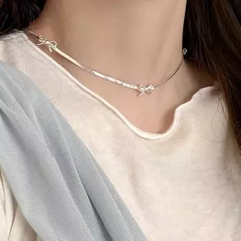 Серебряный бант из змеиной кости, женское легкое роскошное нишевое летнее премиальное ожерелье с ключичной цепочкой, браслет на холодный ветер
