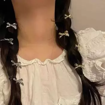 Серебряный бант Мини Металлическая челка Боковые зажимы Шпилька для волос на лбу Заколки для волос для женщин и девочек Милые аксессуары для укладки волос Корейская мода