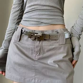 Серебряный бант пояс Y2k кожаный пояс элегантное украшение для брюк
