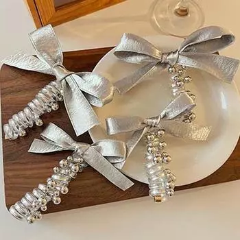 Серебряный бант телефонная линия повязка на голову балетная коса резинка для волос модная телефонная проволока веревка для волос девушка L