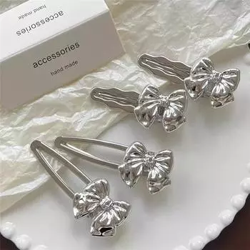 Серебряный бант-заколка-утконос овальной формы, студенческая заколка для волос с челкой на лбу, серебряный бант, ювелирное украшение, заколка для волос на каждый день