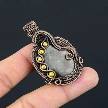 Серебряный блеск обсидиана драгоценный камень чистая медная проволока обернутая ювелирные изделия ручной работы кулон для подарка 2.28 Inches серебряный