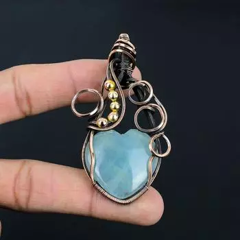 Серебряный блеск обсидиана, драгоценный камень, ювелирные изделия ручной работы, подвеска из чистой медной проволоки 2.56 Inches синий