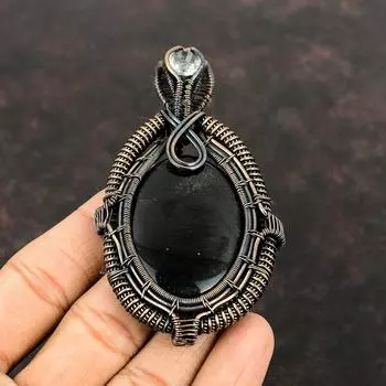 Серебряный Блеск Обсидиана Кулон Медная Проволока Кулон Белый Топаз Кулон Драгоценный Камень Медь Ювелирные Изделия Подарок Для Ее Дизайнерский Кулон Ручной Работы