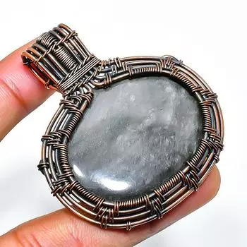 Серебряный блестящий обсидиан драгоценный камень медная проволочная подвеска 2.17 2.17 серебряный