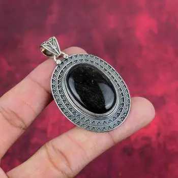 Серебряный блестящий обсидиановый кулон с драгоценным камнем, ювелирные изделия ручной работы из цельного серебра 925 пробы, красивая подвеска-цепочка для сестры 2.36 Inches чёрный