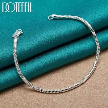 Браслет из стерлингового серебра 925 пробы, 3 мм, цепочка в виде змеи, модные украшения 20cm