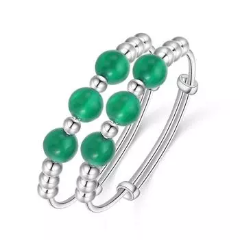 Серебряный браслет Baby Full Moon Пара комплектов из серебра 990 пробы с агатовыми бусинами и круглыми бусинами Adjustable size