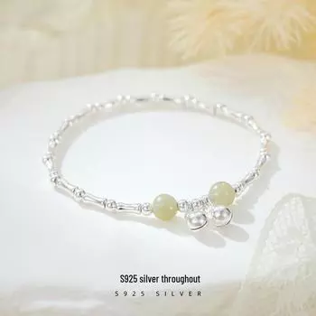 Серебряный браслет Banyan Tree из бамбука и нефрита: Свежий, изысканный, универсальный подарок для нее BRS356 серебряный