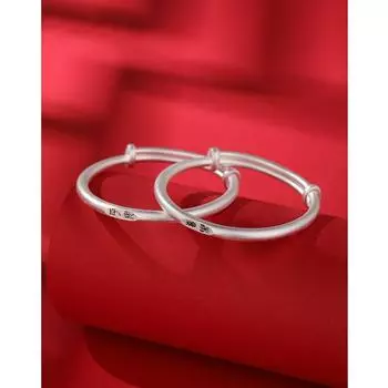 Серебряный браслет Baobao из чистого серебра 999 пробы Ping An Xi Le, древний закон, наследство, серебряный браслет для детских ног, детский подарок на фестиваль полнолуния Adjustable size