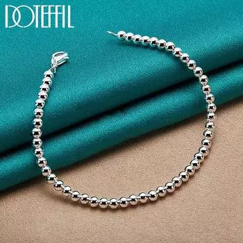 Серебряный браслет из бисера 4 мм, ювелирные изделия 20cm