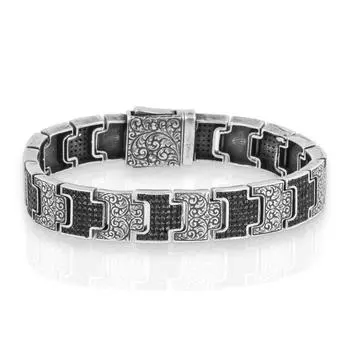 Серебряный браслет из черного циркона с камнем ручной работы