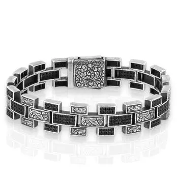 Серебряный браслет из черного циркона с камнем ручной работы