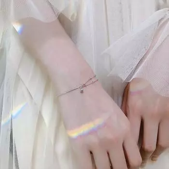 Серебряный браслет из чистого серебра S925, двухслойный браслет с круглыми бусинами для женщин, корейская версия, INS, простой браслет с фасолью, свежий браслет