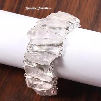 Серебряный браслет из натурального необработанного хрусталя, браслет из необработанного камня, браслет необычной формы, уникальный браслет, браслет для вечеринки, подарок 7.5 Inches белый