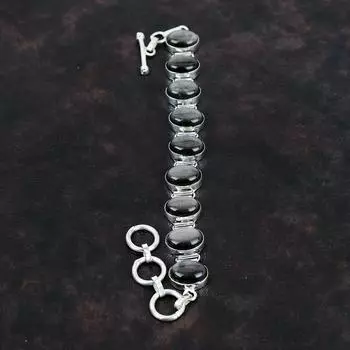 Серебряный браслет из обсидиана, браслет из стерлингового серебра 925 пробы, регулируемый браслет-цепочка, ювелирные изделия ручной работы, браслет из настоящего драгоценного камня, подарки для нее Adjustable