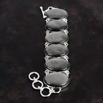 Серебряный браслет из обсидиана Браслет из стерлингового серебра 925 пробы Регулируемый браслет-цепочка Браслет из драгоценных камней ручной работы Дизайнерские украшения для подарков Adjustable