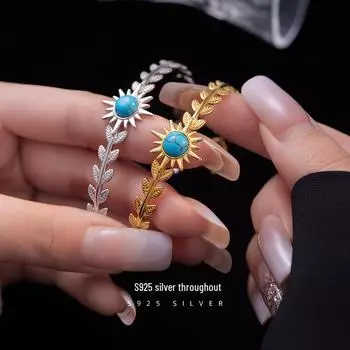 Серебряный браслет из пшеницы с бирюзой - простой и модный женский дизайн BAS097 платиновый