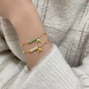 Серебряный браслет из стерлингового серебра S925, национальный тренд, браслет из белого нефрита и бамбука, изысканный браслет из нефрита из бамбукового листа Хэтян