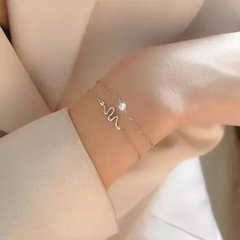 Серебряный браслет из стерлингового серебра S925, уникальный и модный двухслойный женский браслет в форме змеи, нишевый браслет с одним бриллиантом в холодном стиле silver