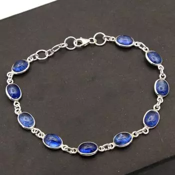 Серебряный браслет, Ювелирные изделия ручной работы, Кианитовый браслет, Эффектные украшения, Подарки для нее синий