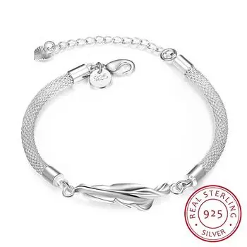 Серебряный браслет Lekani 925 пробы с перьями из стерлингового серебра женские браслеты браслеты чистое серебро ювелирные изделия подарок девушке