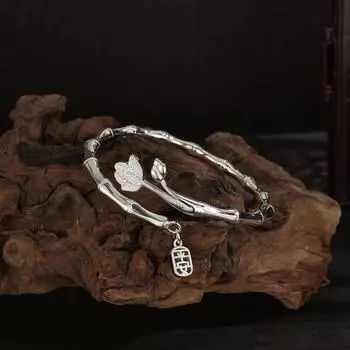 Серебряный браслет Ping An Bamboo Festival, женский шаг за шагом, новый бамбуковый браслет для подарка на день рождения подруги Adjustable size